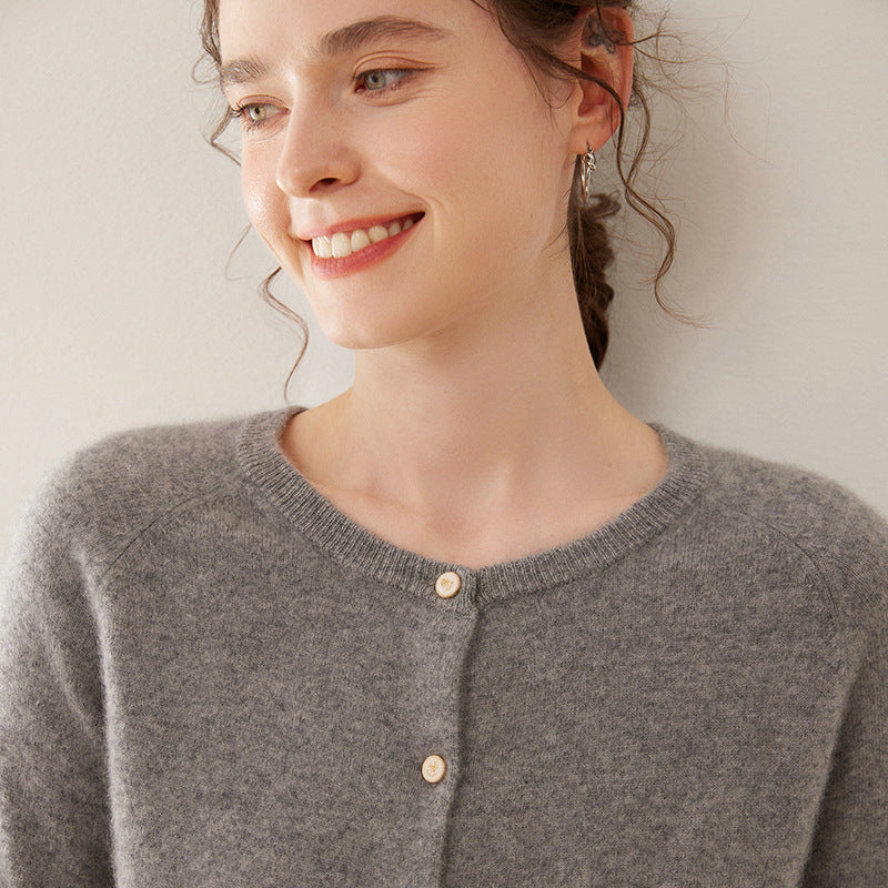 Pure Cashmere Thin Raglan Solid Color Loose Knitted Coat