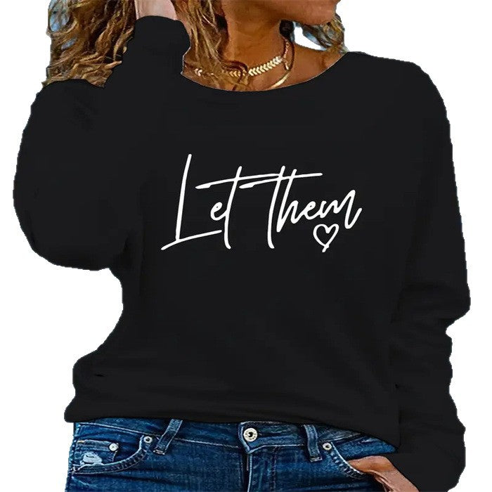 New Letter Love Print Fashion Loose Long Sleeve Round Neck T-shirt