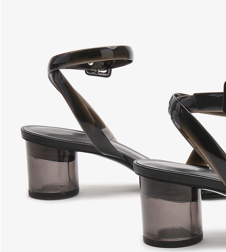 Simple Word With Transparent Round Heel Sandals High Heels
