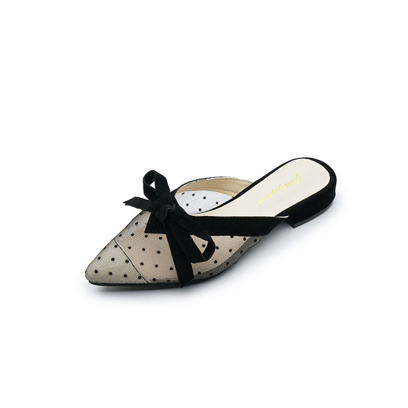Lace Fashion Pointed Toe Baotou Low Heels Outer Wear Sandals Female Half Slippers