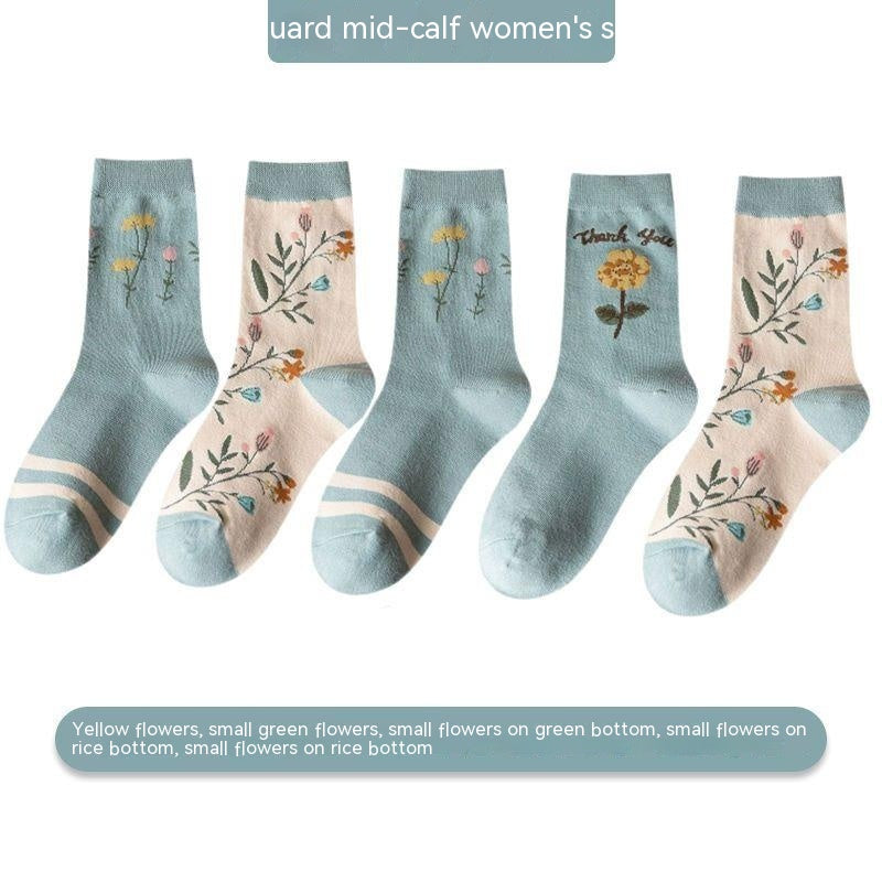 Women's Versatile Leisure Pure Cotton Mid-calf Length Socks Sweat Absorbing And Deodorant