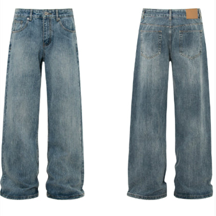 Retro Washed Flared Jeans Trendy Brand Wide Casual Long Pants