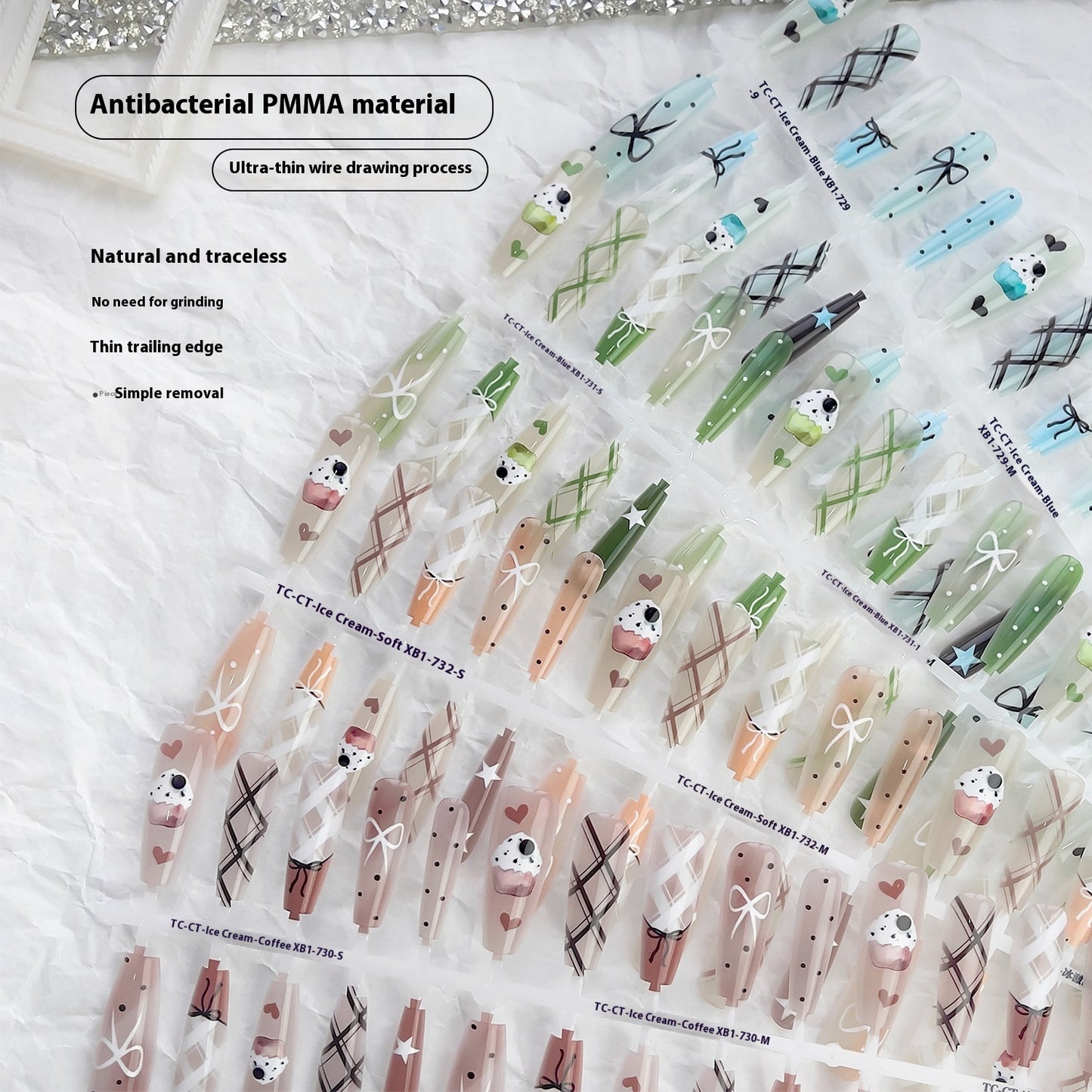 Summer Sweet Cool Ins Style Ice Cream French Glossy Sealing Layer Nail Sticker