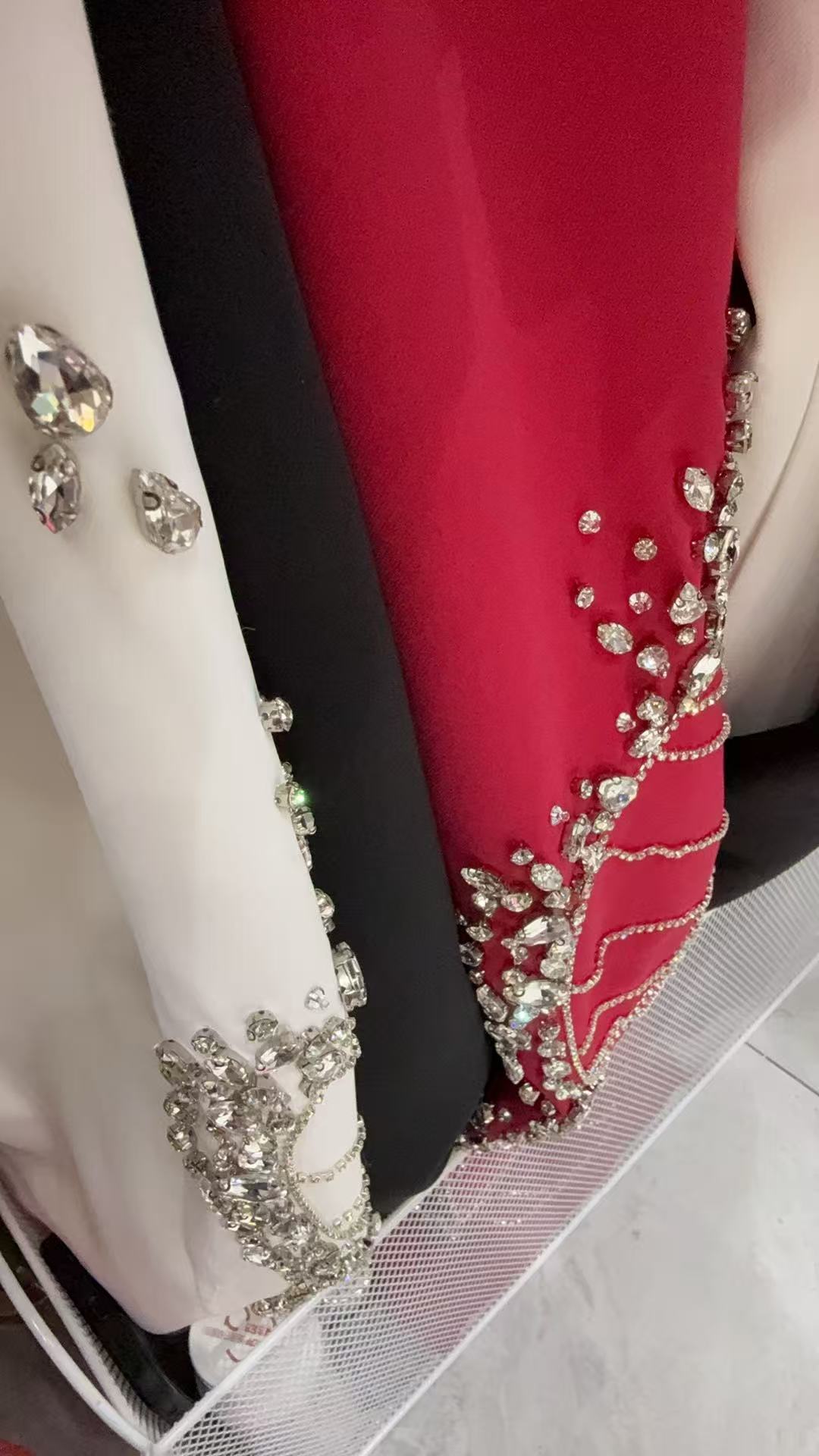 Womens Long Dress With Long Sleeves Crew Neck And Rhinestone-Embellished Floral Design