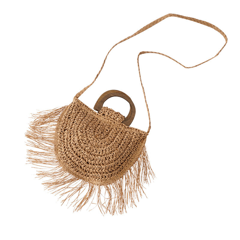 Pastoral Style Semicircular Tassel Crossbody Bag Travel Shot Play Handbag