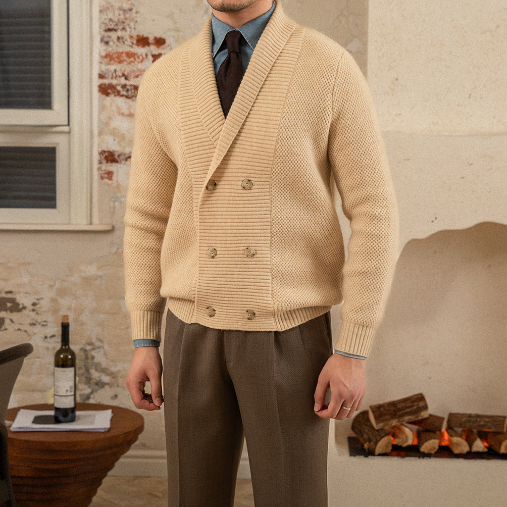 Knitted Coat Green Collar Double Breasted Sweater