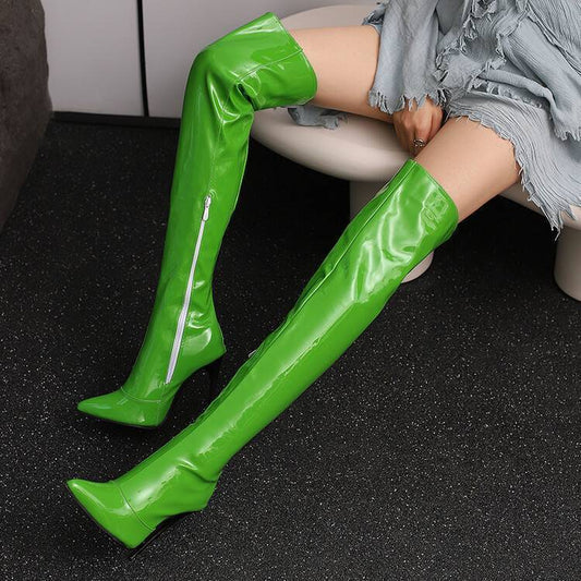 Womens Pointed-Toe Metal Stiletto Boots Elegant Versatile And Long-Style
