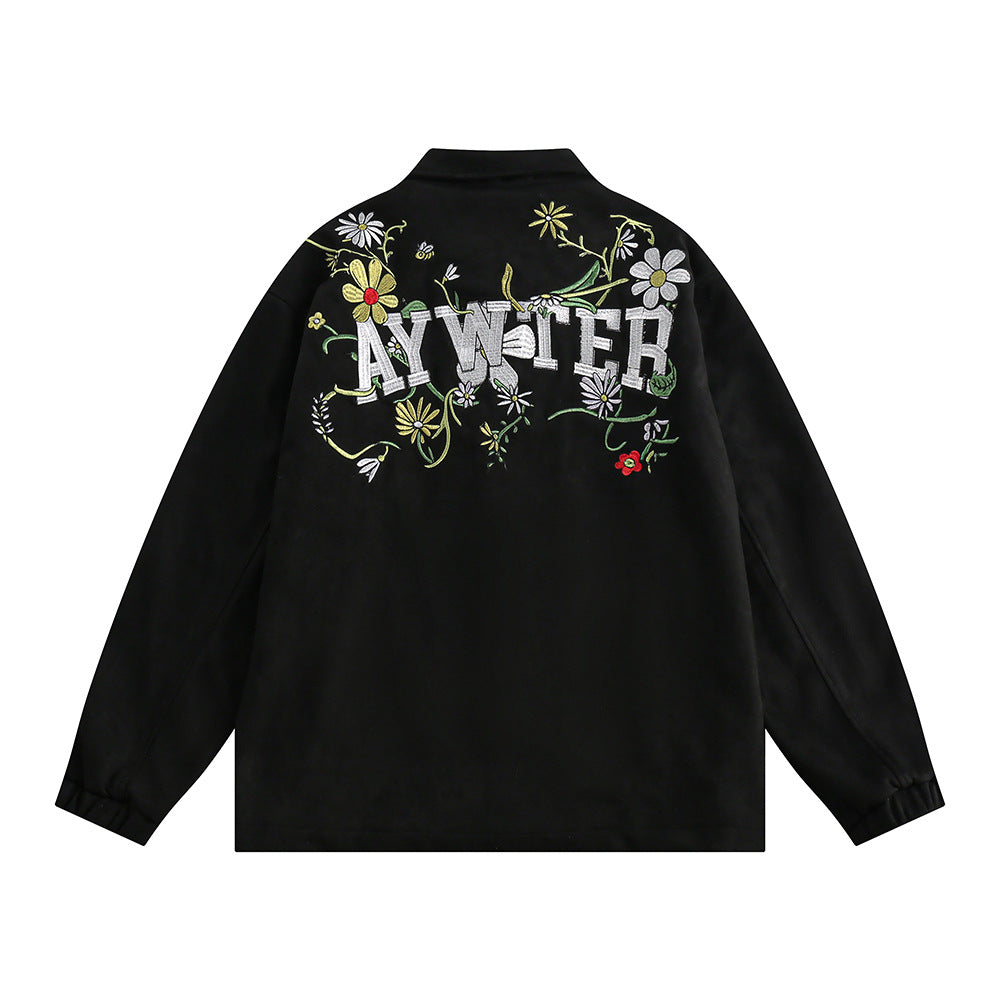 Letter Floral Embroidered Jacket For Men And Women