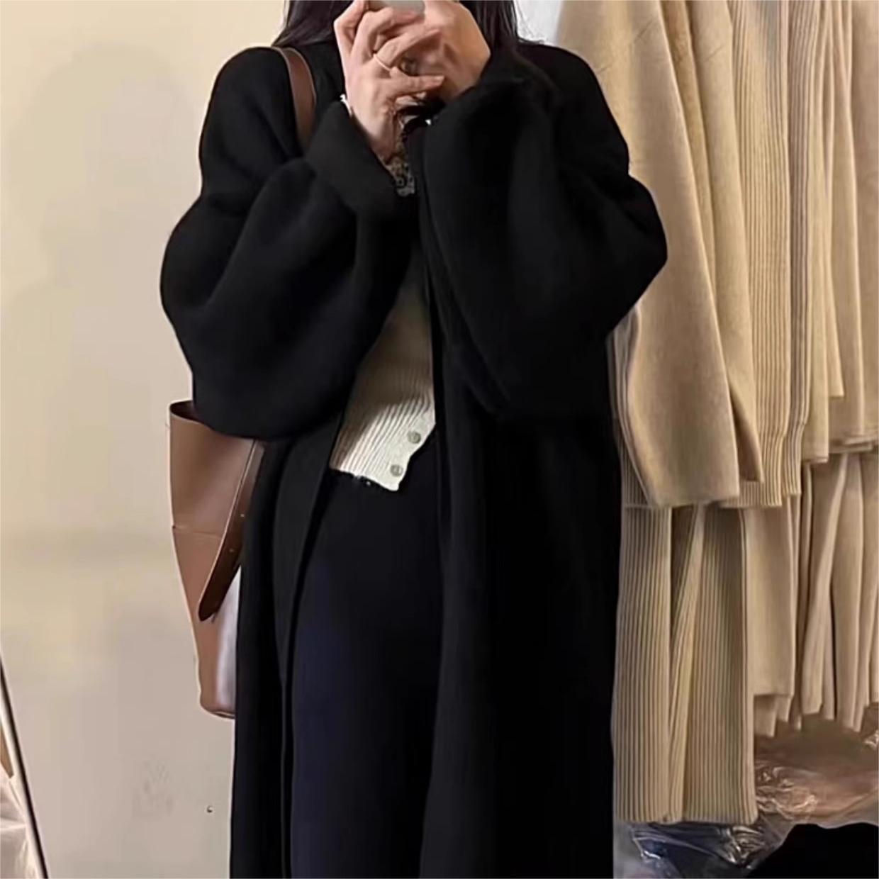 Womens Long Retro-Style French-Style Sweater Coat For FallWinter