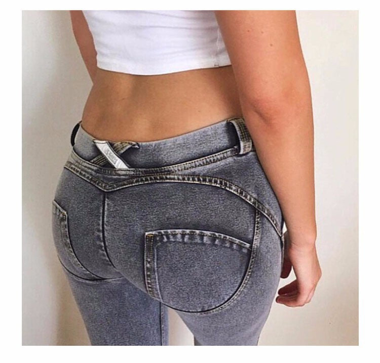 Italian Peach Hip Raise Jeans All Matching Slim Fit Slimming Hip Faux Pocket Leggings Smoky Gray Skinny Pants