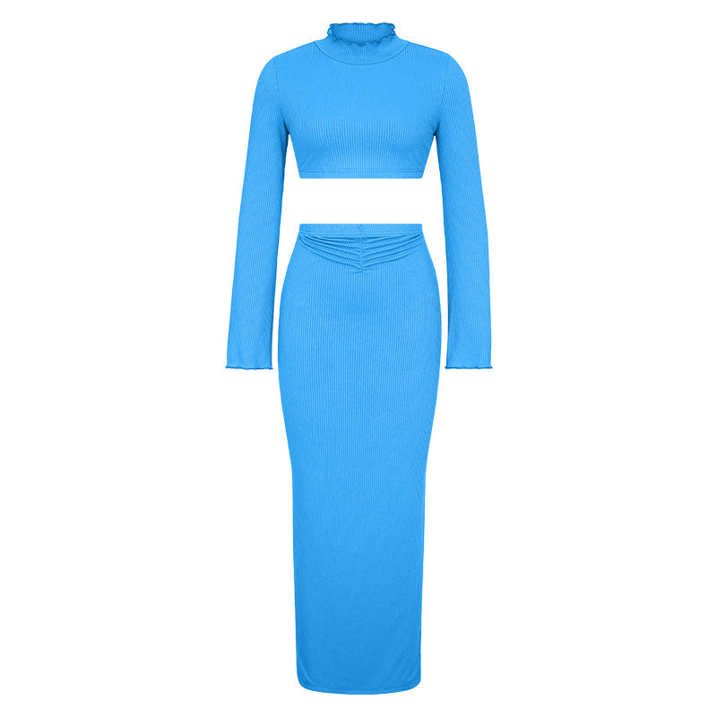 Women's Two-piece Set With Wrinkled Top And Long Skirt