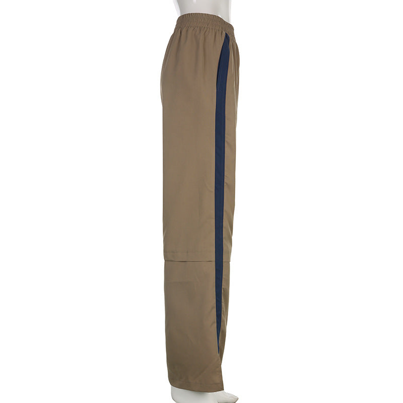 Side Contrast Stripe Splice Relaxed Pants