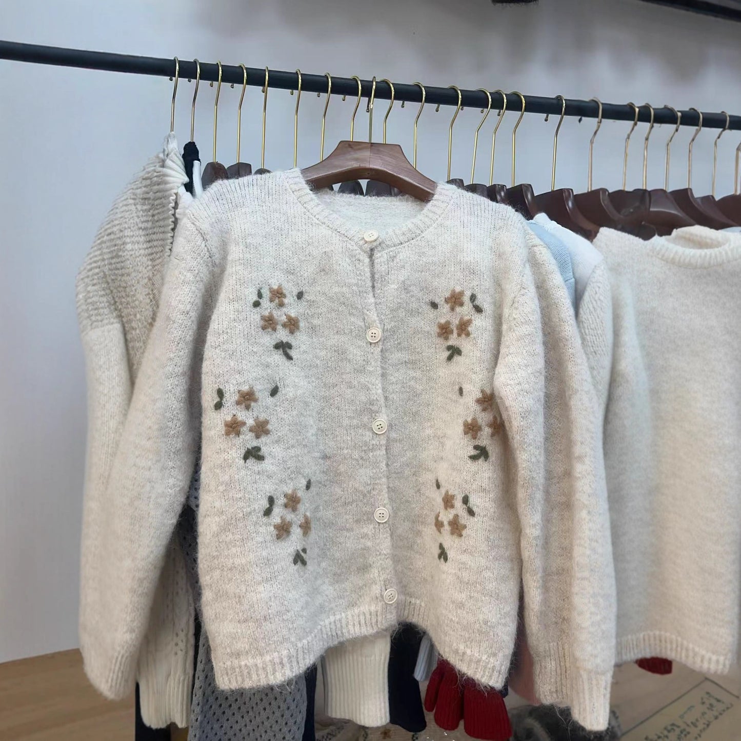Korean Style Round Neck Embroidered Knitted Cardigan Sweater Coat