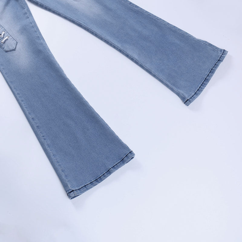 Cutout Statement Strapping Straight Leg Flared Jeans