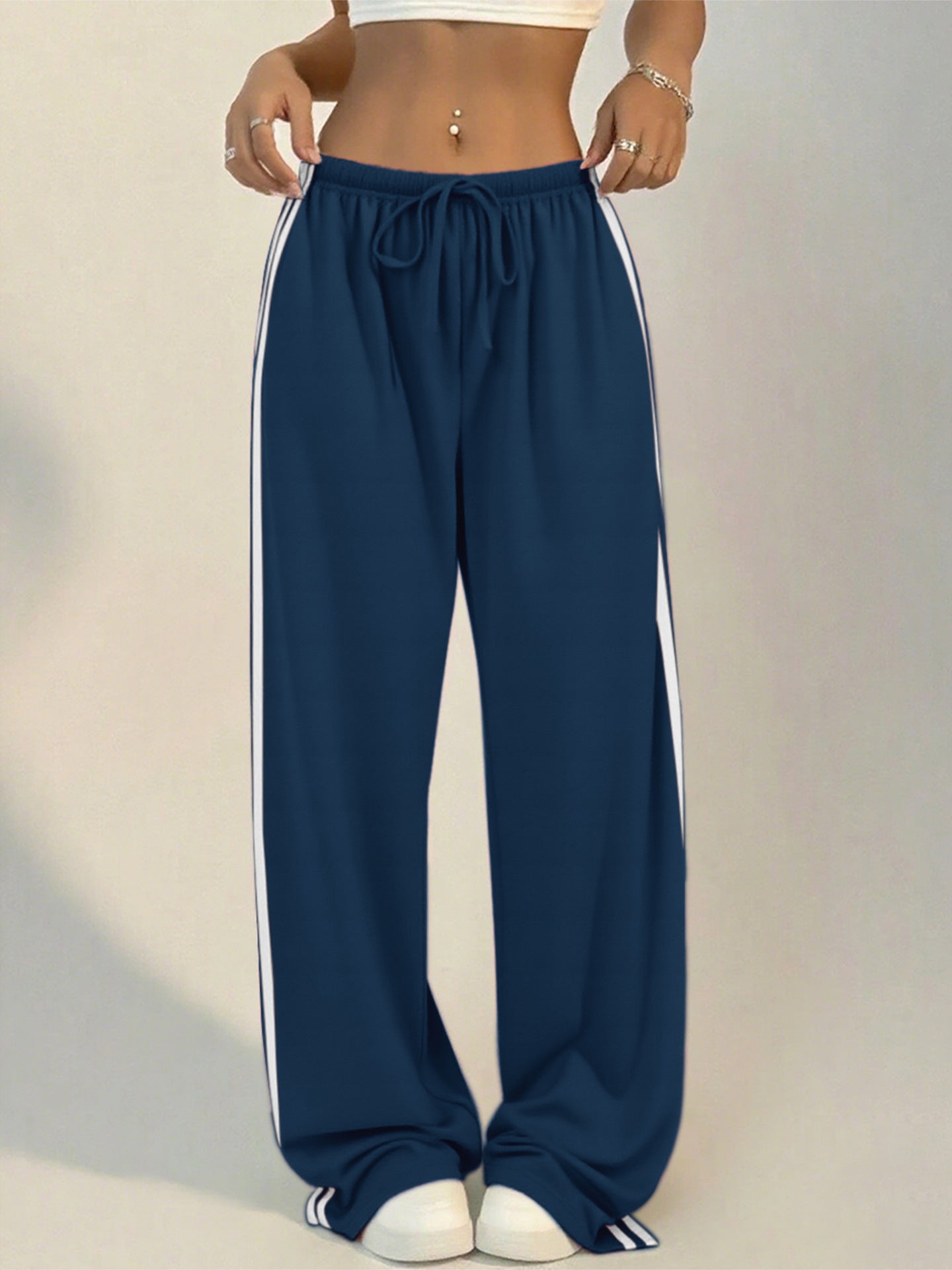 Womens Striped Slit-Edge Wide Leg Casual Pants