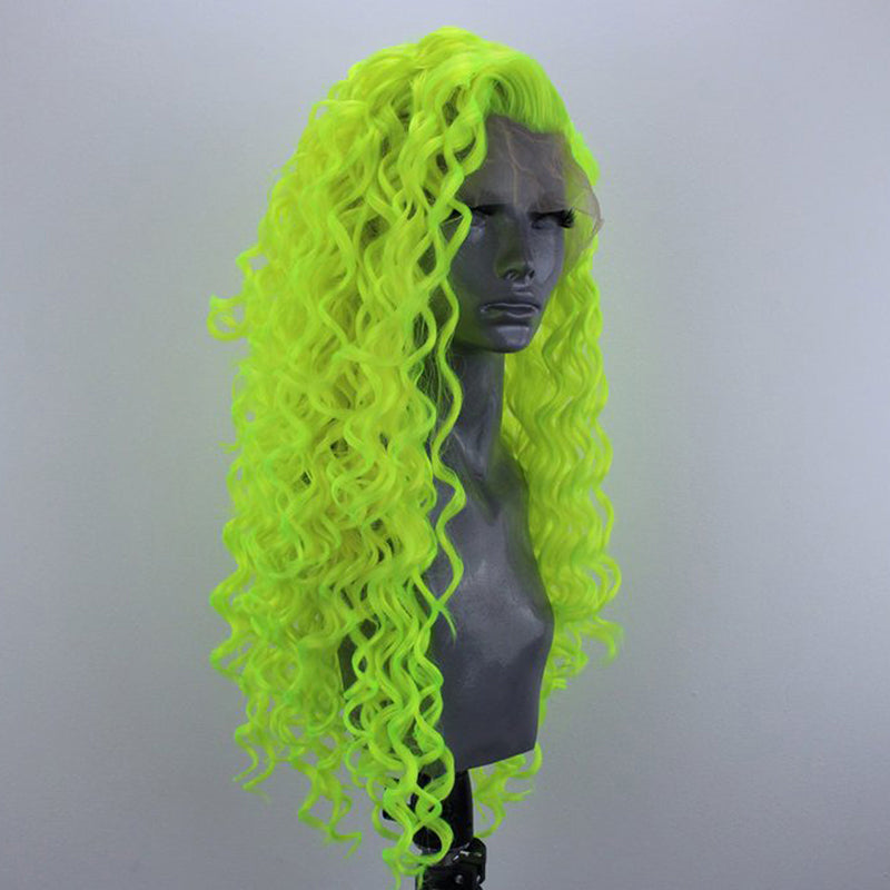 Paryk, mode, fluorescerende, store bølger, langt hår, front blonde, kemisk fiber