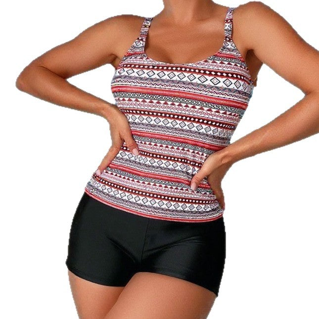 Womens Striped, Tummy-Hiding, Slimming Two-Piece Swimsuit