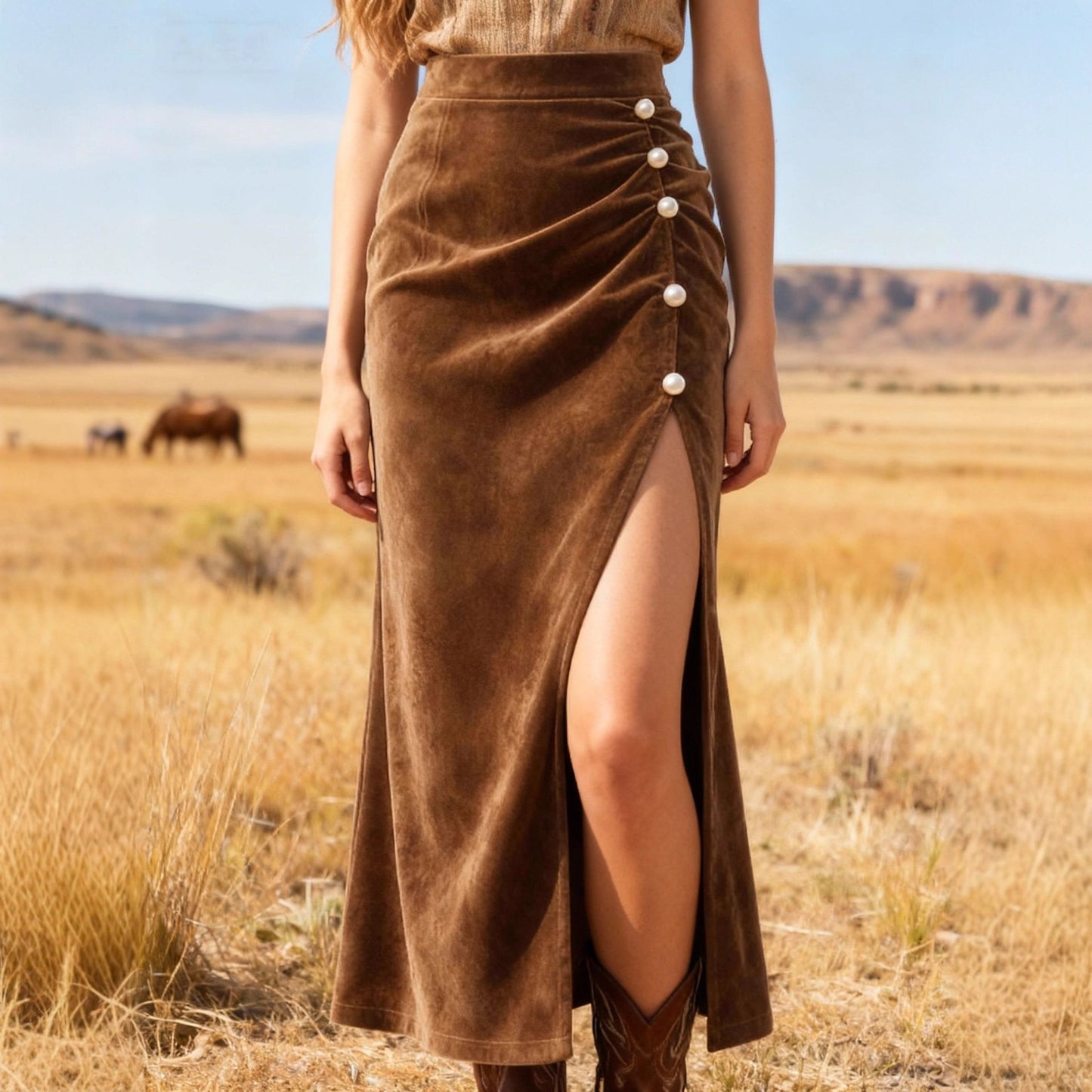 Women's Suede-Like Fabric High-Waist Figure-flattering Skirt