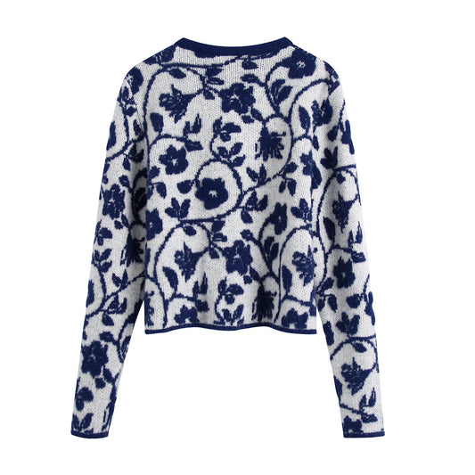New European And American Women's Floral Jacquard Knitted Sweater
