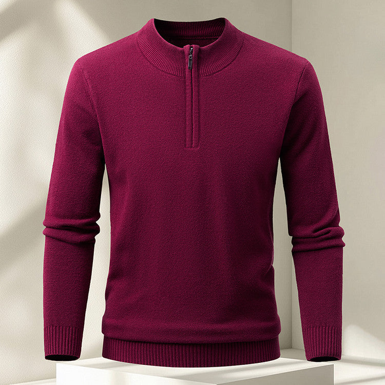 Men's Half-zip Knit Sweater Pullover Solid Color