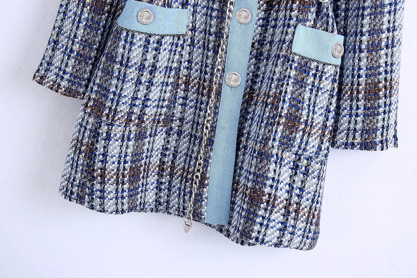 V-neck Duffle Check And Receive Waist Mid-length Coat