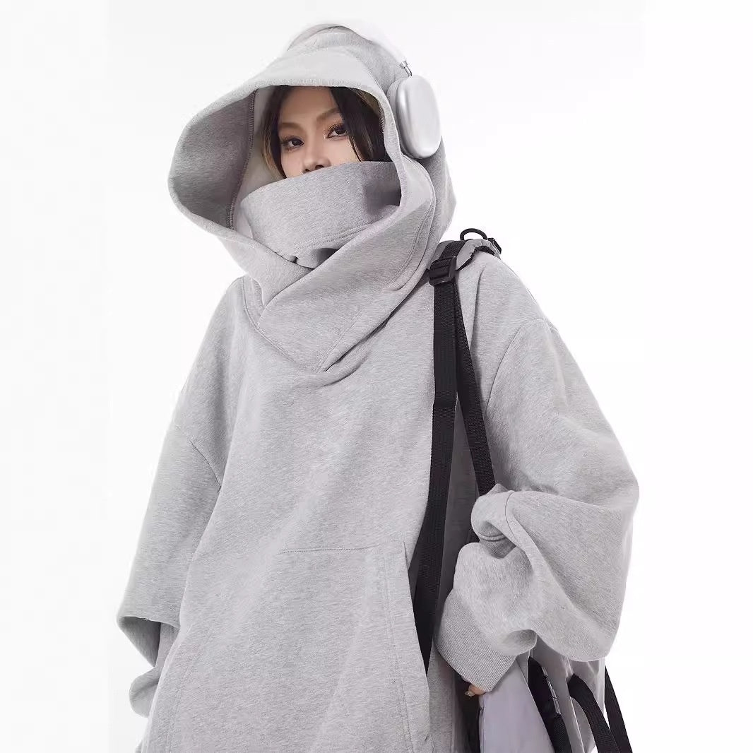 Loose High Collar Hooded Fleece Lined Sweater