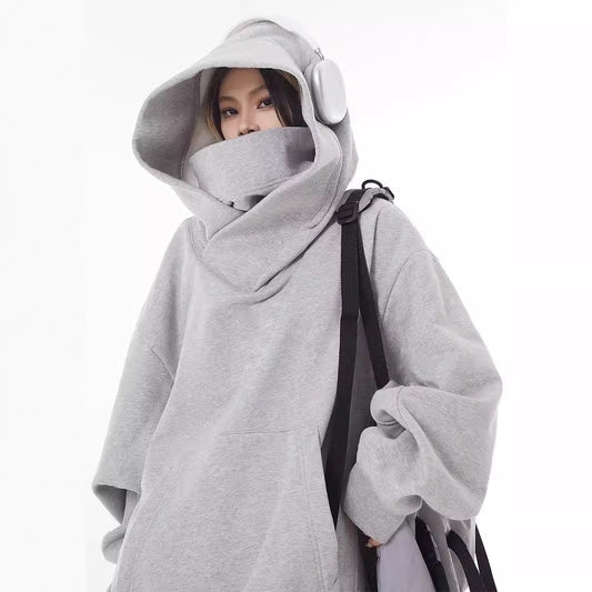 Loose High Collar Hooded Fleece Lined Sweater