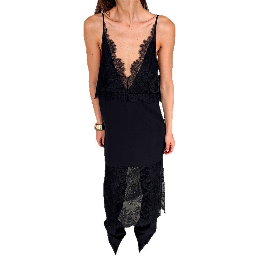 New Spring Summer Lace V-Neck Slip Maxi Dress