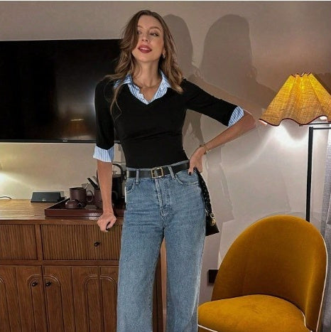 Fashionable And Versatile Mid-long Sleeve Top For Casual And Slim Fit