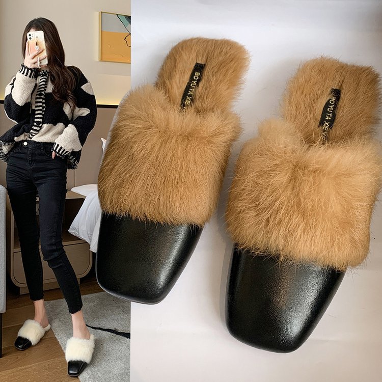 Female Flat-bottom Square Toe Baotou Half Drag