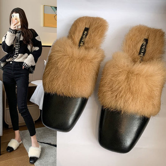 Female Flat-bottom Square Toe Baotou Half Drag