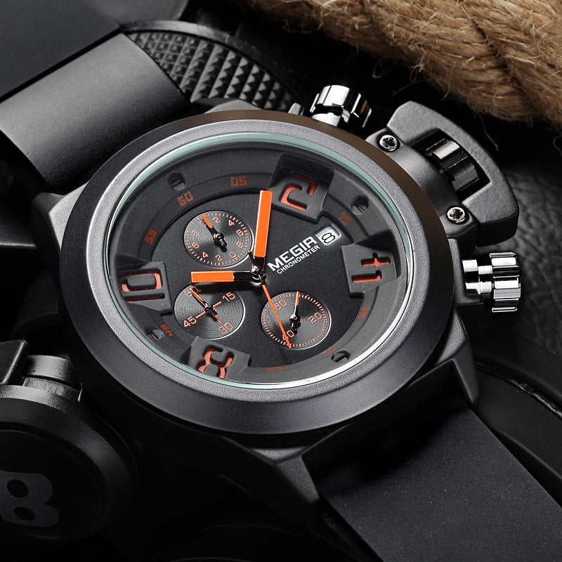 Multifunctional Sports Silicone Band Waterproof Calendar Quartz Watch