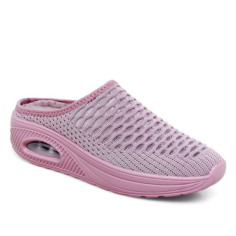 Women's Hollow Mesh Surface Casual Half Slippers Slip-on Mom Shoes