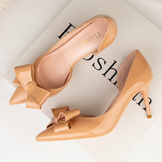 Women's Stiletto-heeled Bow Side Hollow Single Shoes