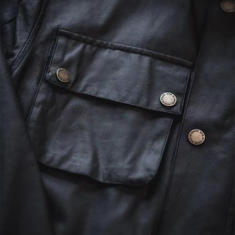 Oilvoksjakke Trench Retro Biker Vandtæt Frakke til Mænd
