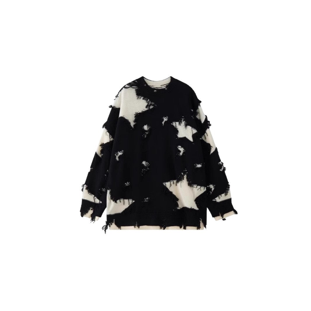 Loose Hem Irregular Hole Sweater Men