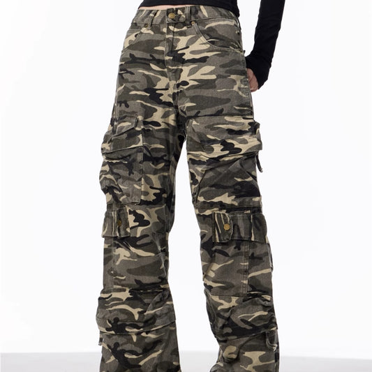 Camo-Cargo Bukser til Kvinder, Løse Brede Ben Jeans
