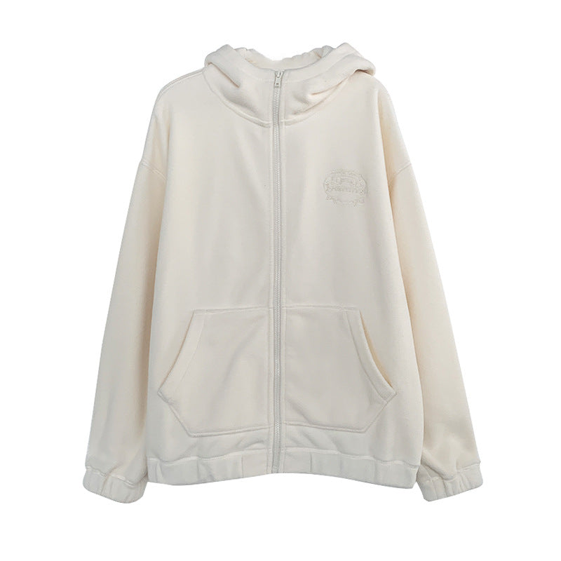Fleece Women's Hooded Embroidered Warm Fleece Sweater Coat