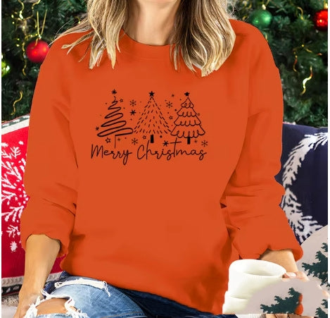 Solid Color Christmas Round-neck Shirt Ladies