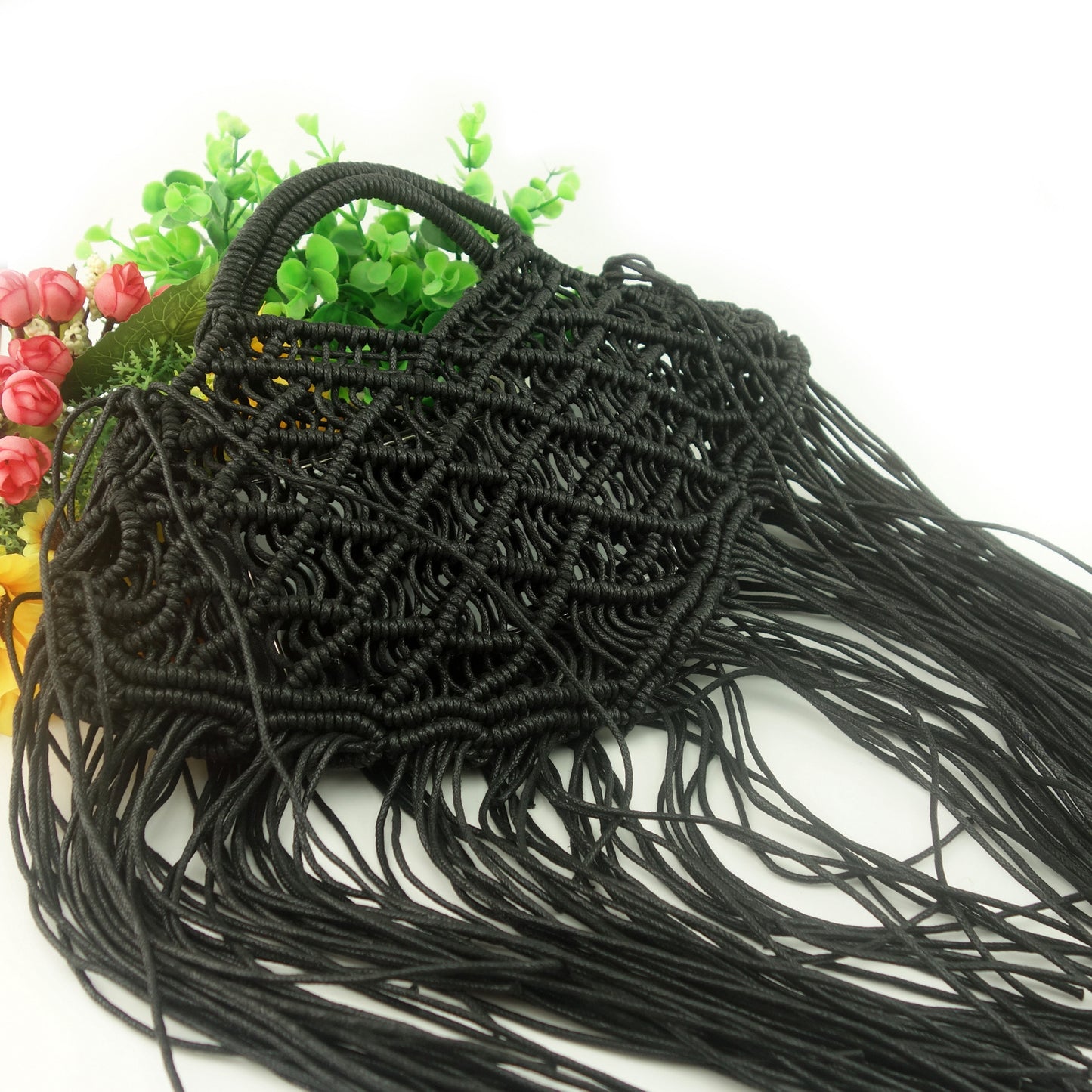 Wax Rope Hand-woven Bag With Tassels For Ladies Portable