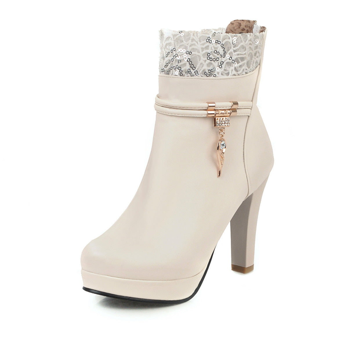 Fashion Leather Solid Color Thick Heel Women's Boots