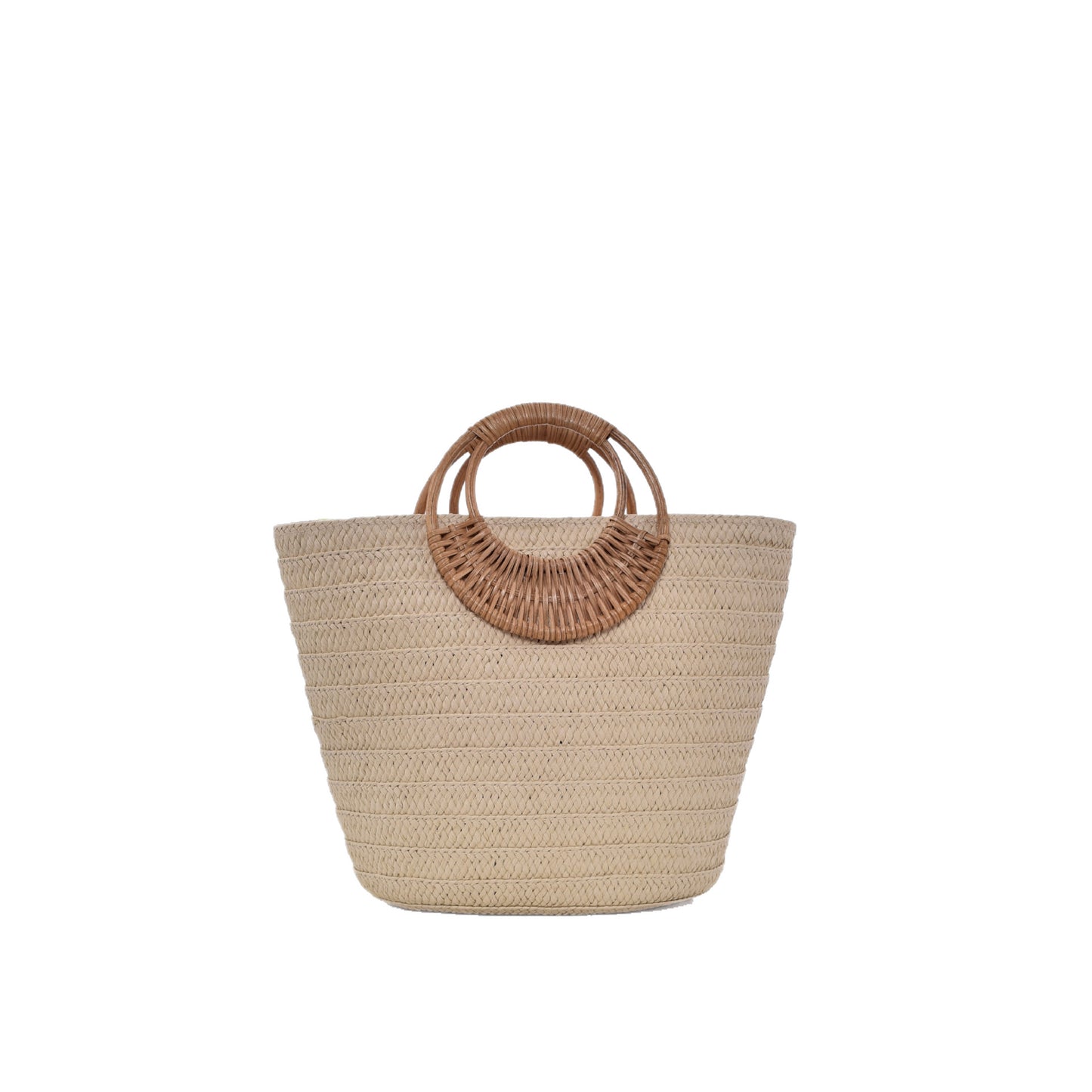 Simple Straw Weave Womens Large-Capacity Round-Handle Tote Bag