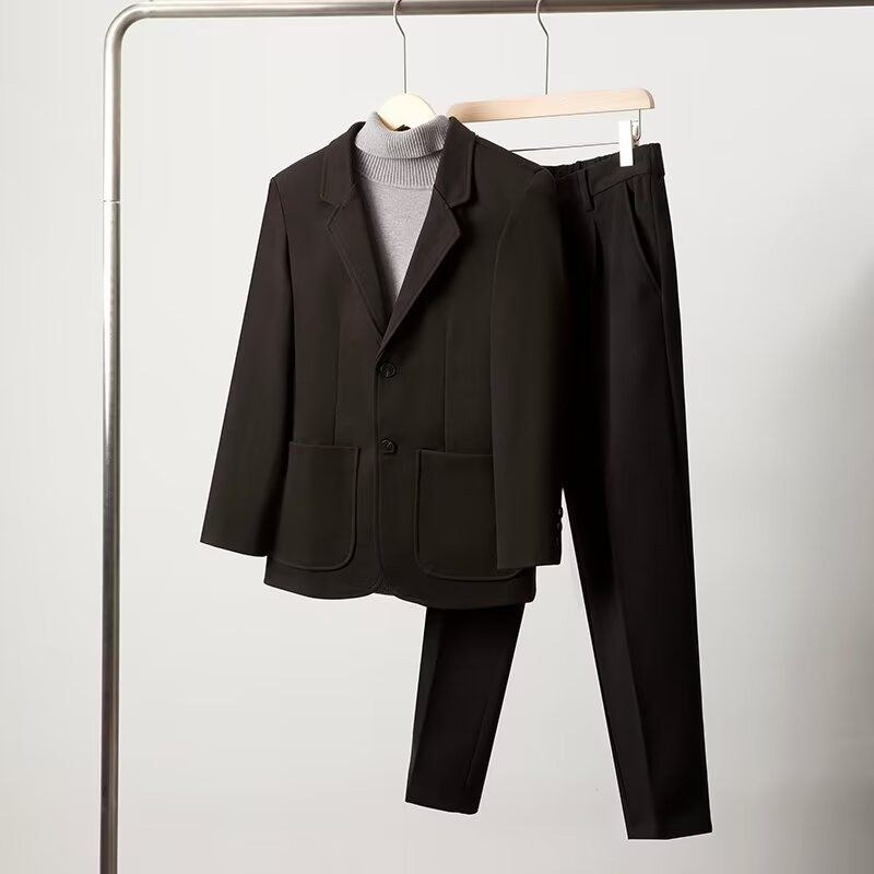 Mens Solid Color Loose Fit Business-Casual Wool Blazer