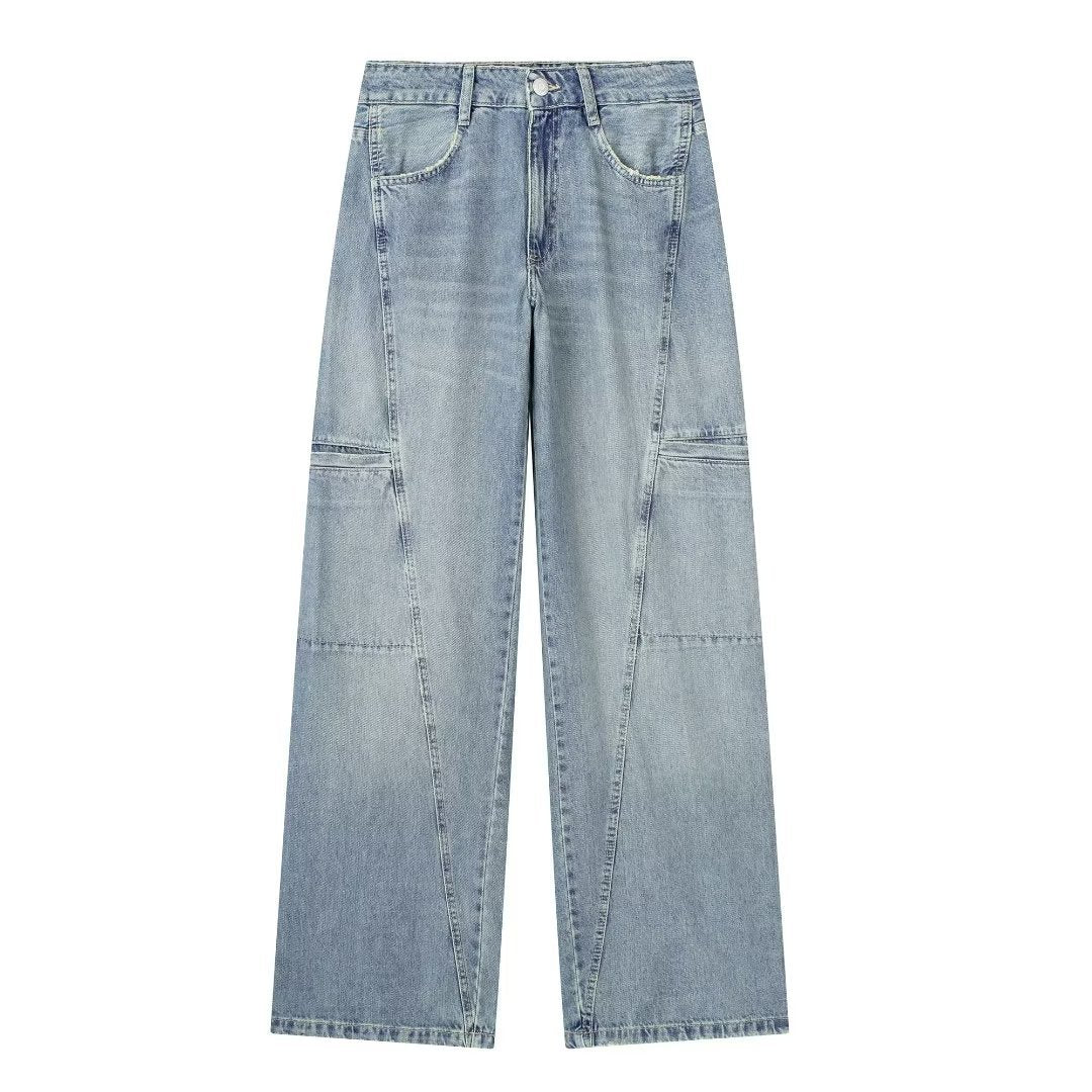 Pocket Overalls Mid-waist Denim Trousers