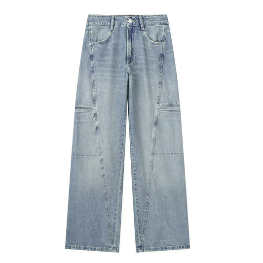 Pocket Overalls Mid-waist Denim Trousers