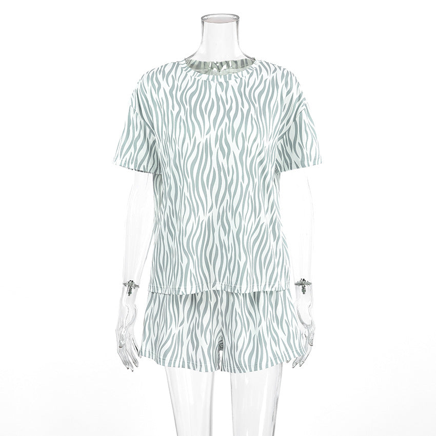 Striped Short-sleeve Shorts Breathable Two-piece Set