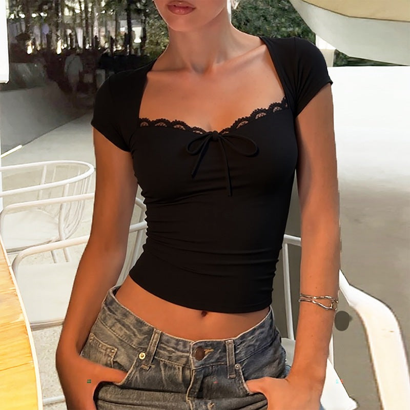 Women's Fashionable Lace-up Slim-fit Short-sleeve