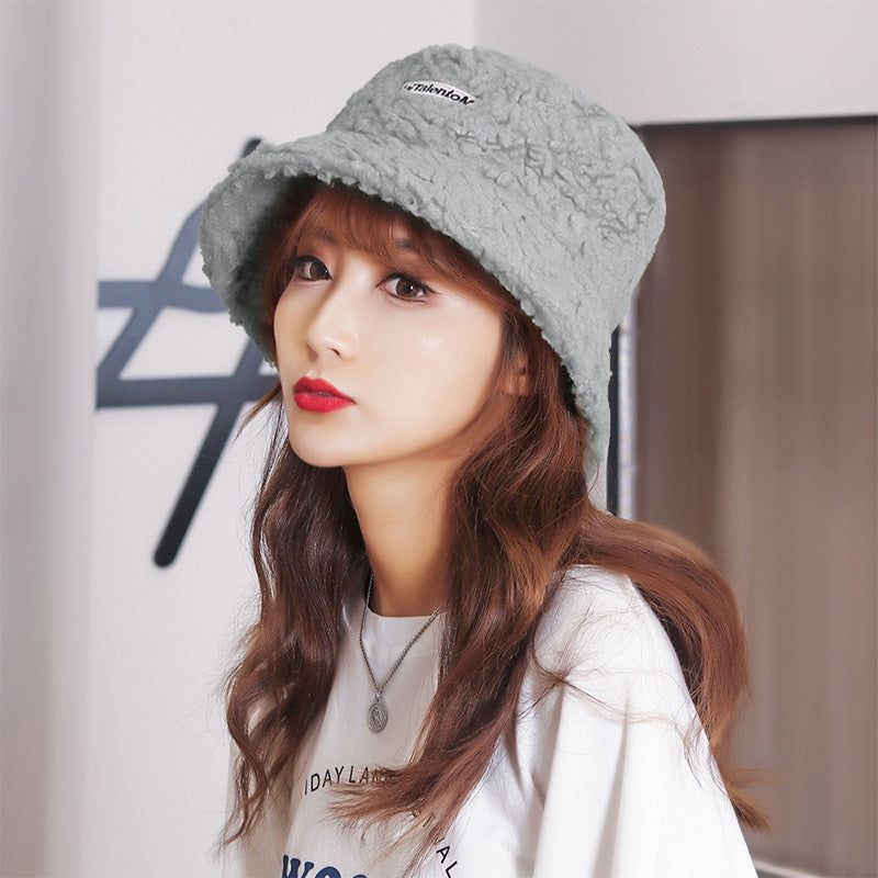 Lamb Hair Letter Embroidered Fisherman Hat