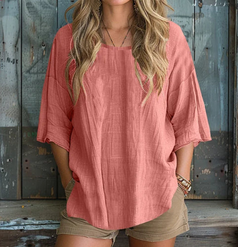 Solid Color Basic Cotton Linen T-shirt