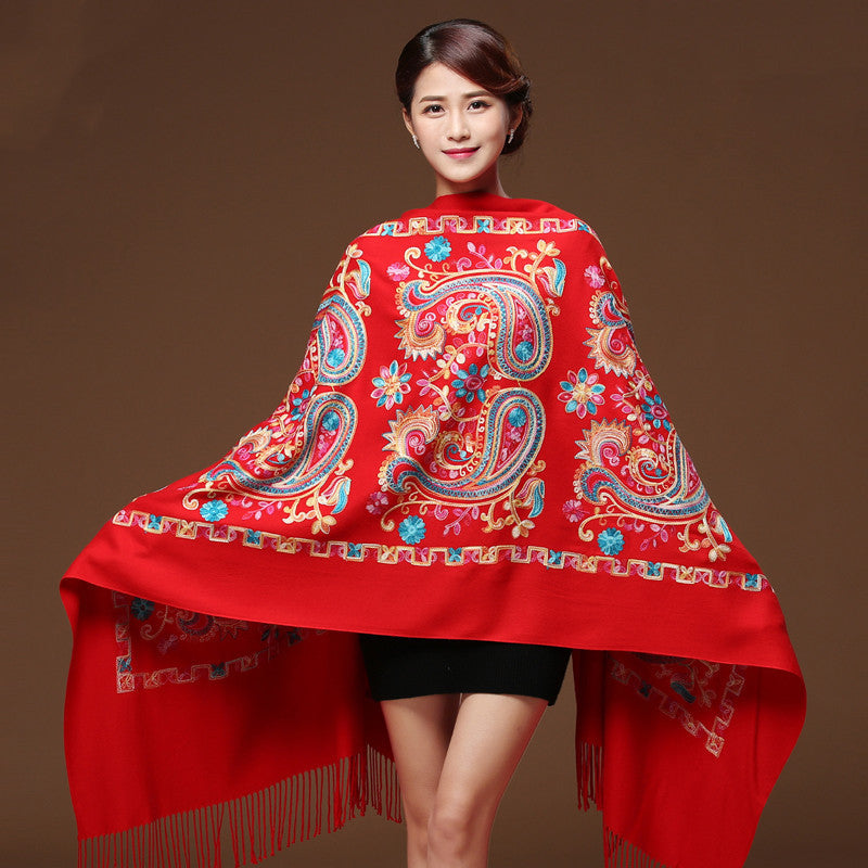 Embroidered Cotton And Linen Scarf Travel Sunscreen Ethnic Style Silk Scarf